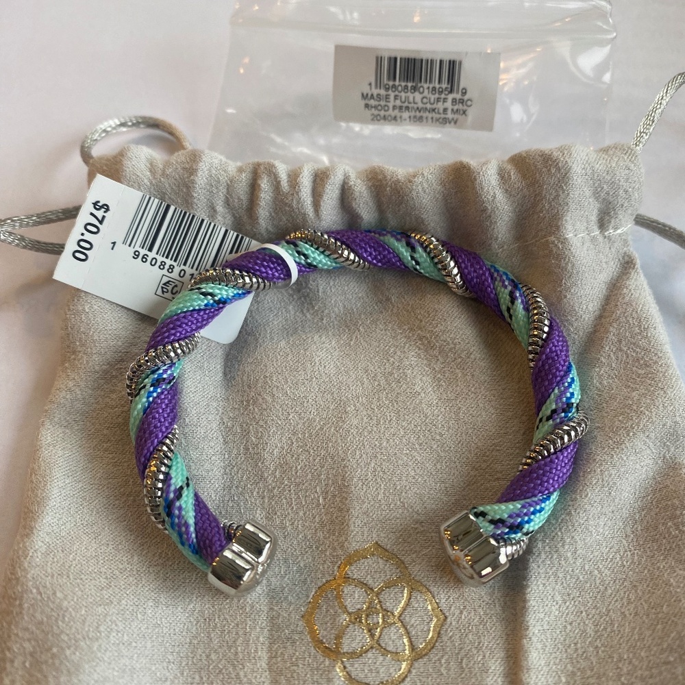 REG $70 KENDRA SCOTT MASIE FULL CUFF BRACELET RHODIUM PERIWINKLE MIX